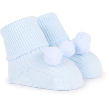 Load image into Gallery viewer, Ysabel Mora Newborn Ribbed Light Blue Pom-Pom Socks