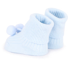 Load image into Gallery viewer, Ysabel Mora Newborn Ribbed Light Blue Pom-Pom Socks