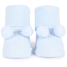 Load image into Gallery viewer, Ysabel Mora Newborn Ribbed Light Blue Pom-Pom Socks