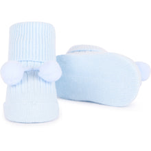 Load image into Gallery viewer, Ysabel Mora Newborn Ribbed Light Blue Pom-Pom Socks