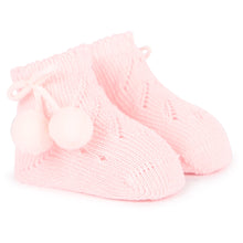 Charger l&#39;image dans la galerie, Ysabel Mora Chaussettes Naissance Côtelées Rose Clair Pompons 
