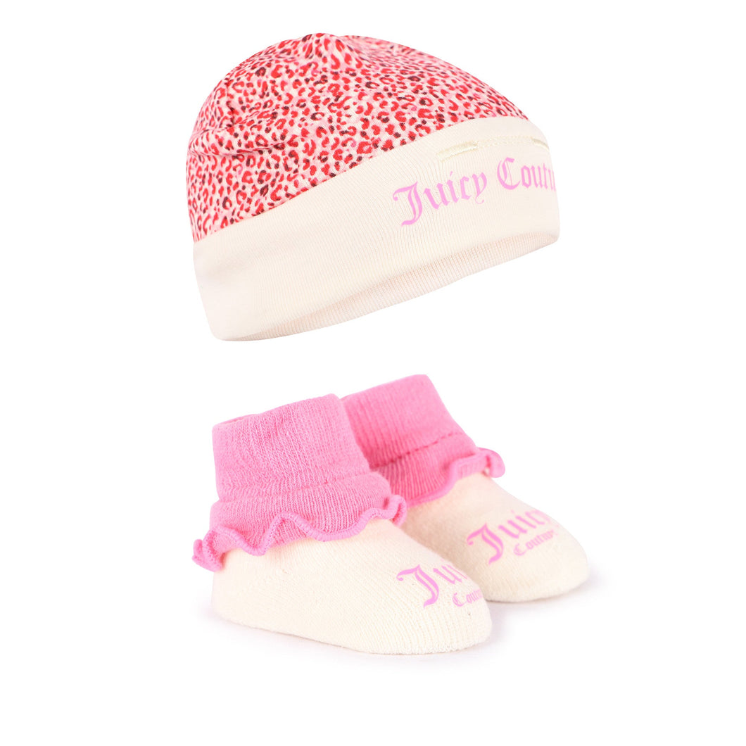 Juicy Couture Leopard Print Cap and Logo Baby Shoes Set